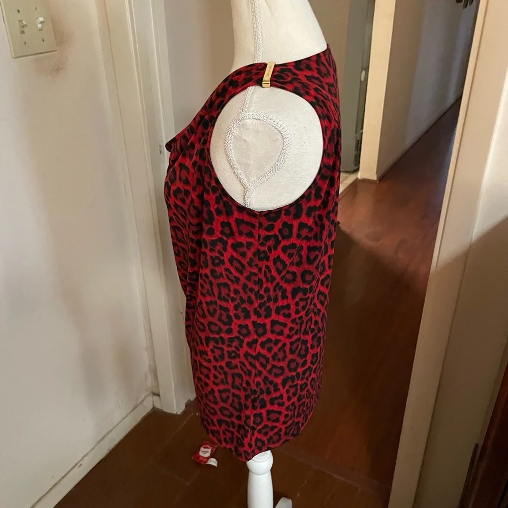Michael Kors Red Black Animal Print tank top cowl neck SMALL gold bar sleeveless - Picture 10 of 16